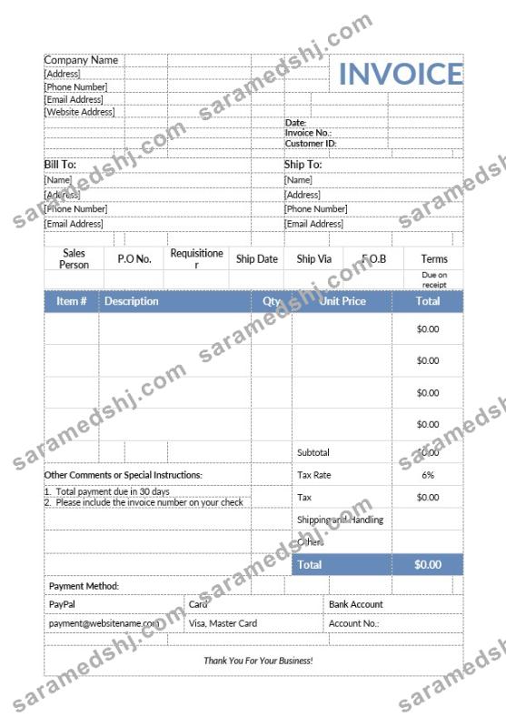 Product Sales Invoice Template